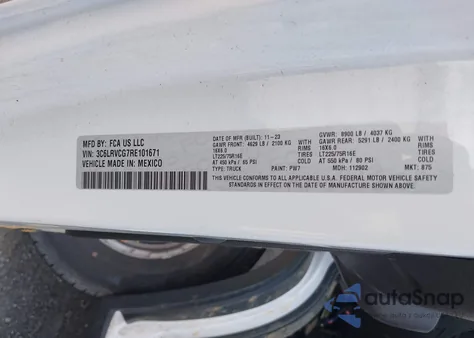 2024 Ram Promaster 2500 Tradesman High Roof 136 Wb W/Pass Seat from USA, damaged, VIN 3C6LRVCG7RE101671